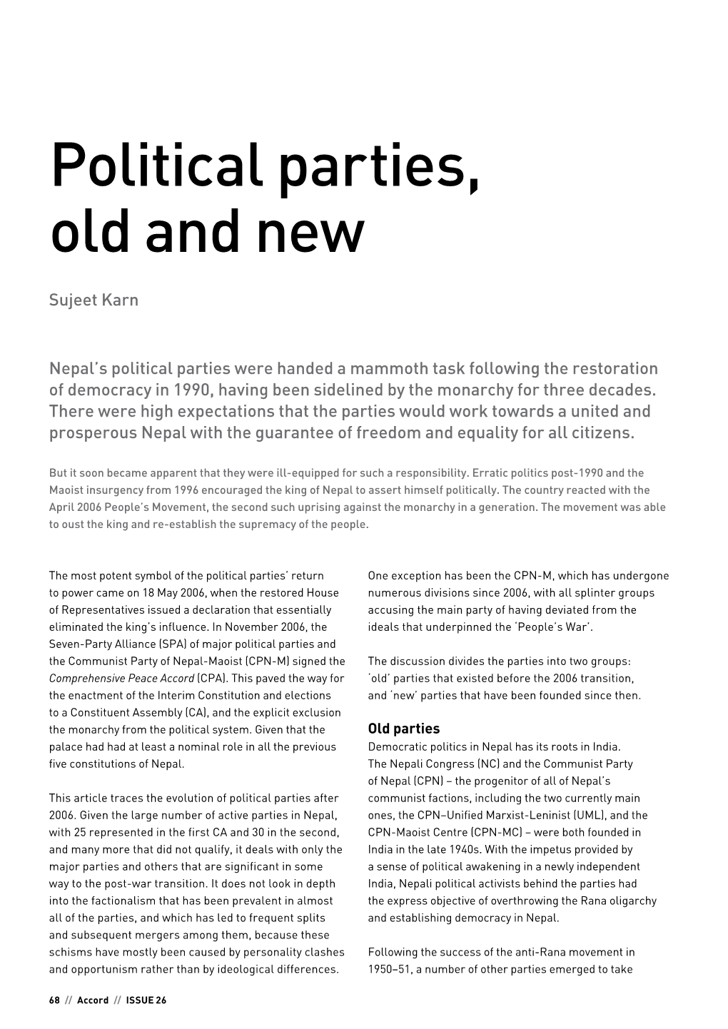 Political Parties, Old and New