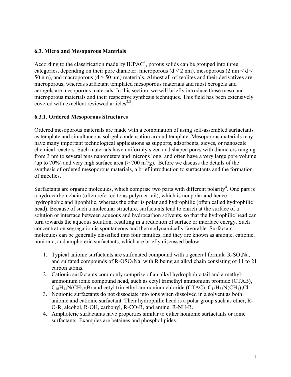 6.3. Micro and Mesoporous Materials