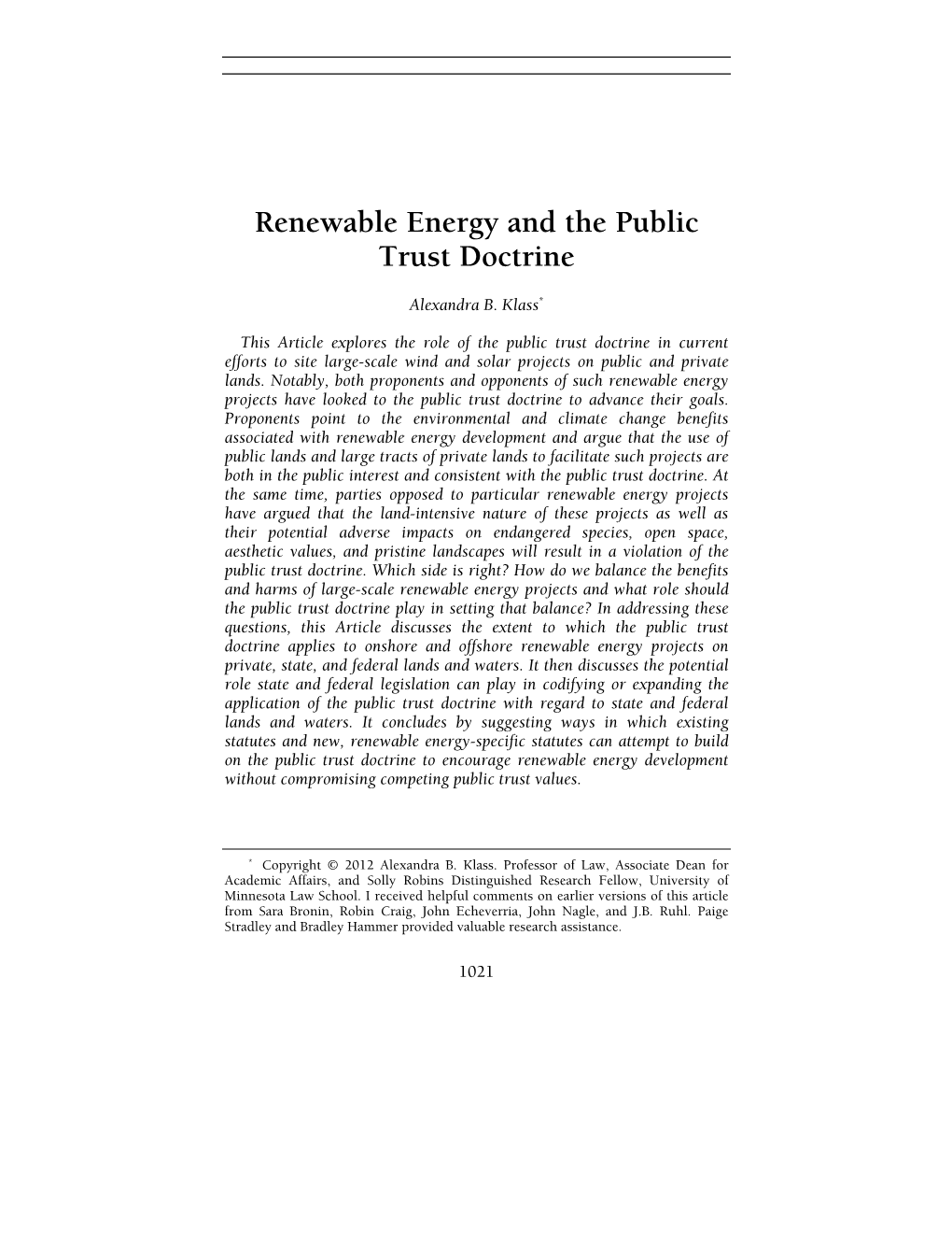 Renewable Energy and the Public Trust Doctrine