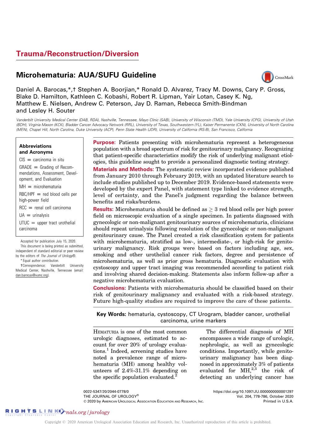 Microhematuria: AUA/SUFU Guideline