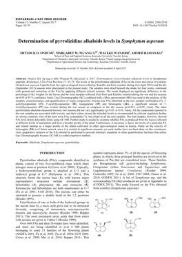 Determination of Pyrrolizidine Alkaloids Levels in Symphytum Asperum