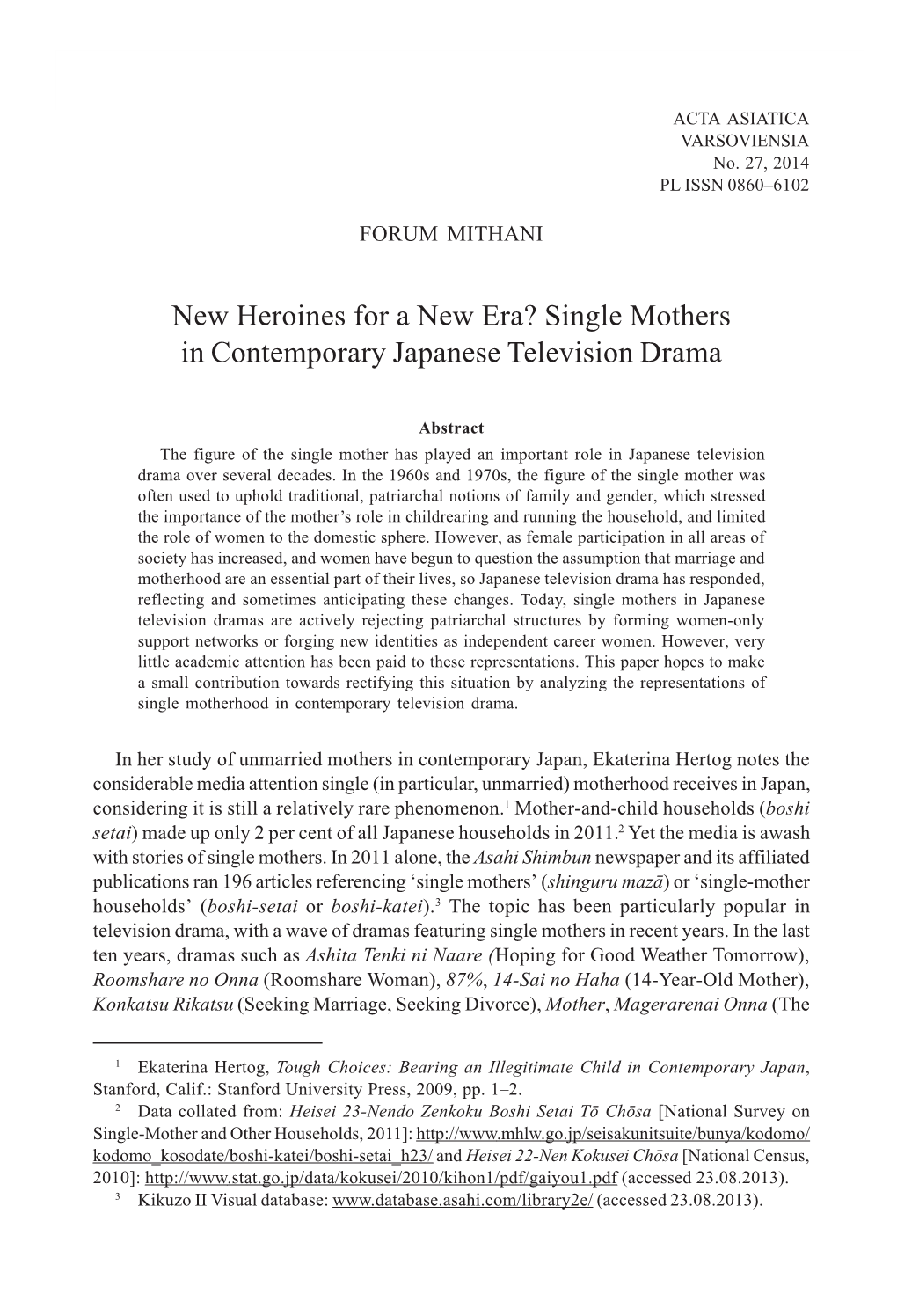 Single Mothers in Contemporary Japanese Television Drama 1