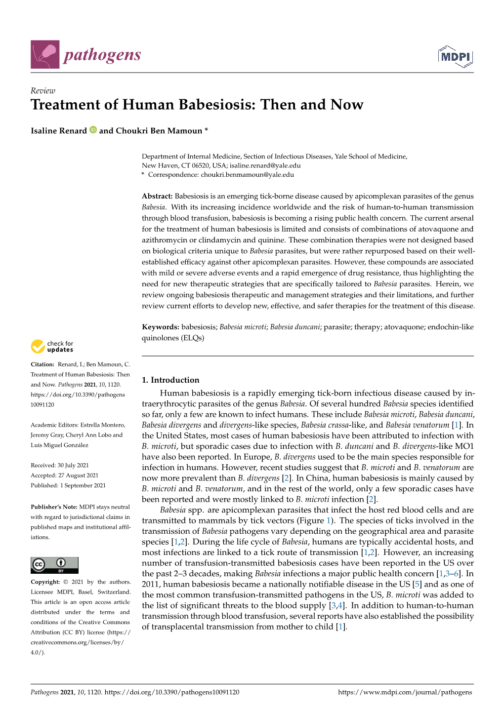 Treatment of Human Babesiosis: Then and Now