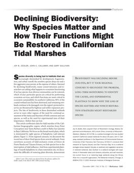 Declining Biodiversity: Why Species Matter and How Their Functions Might Be Restored in Californian Tidal Marshes