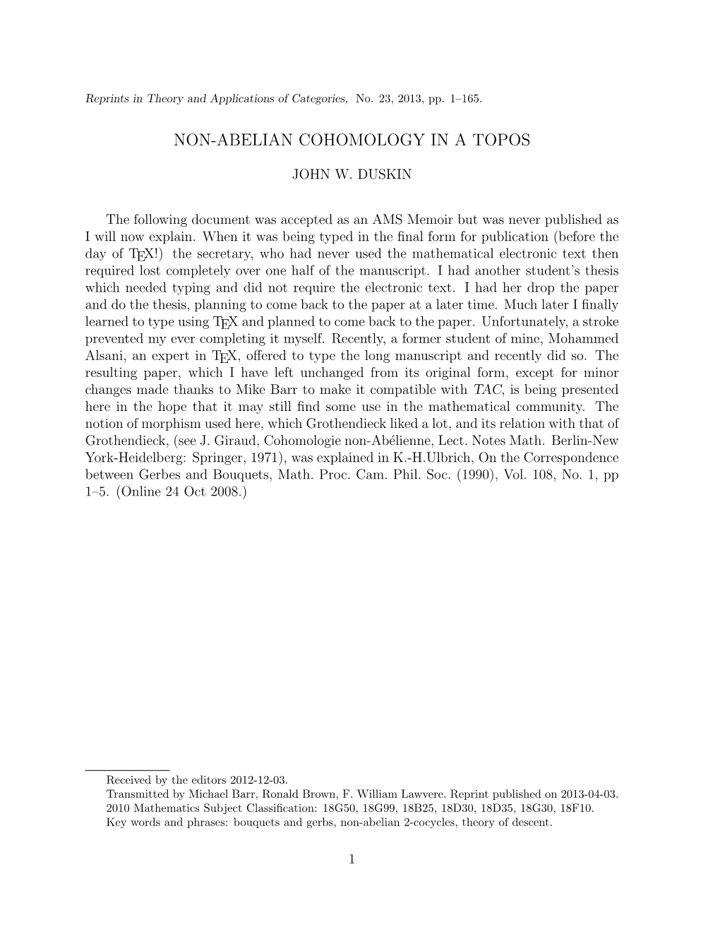 Non-Abelian Cohomology in a Topos