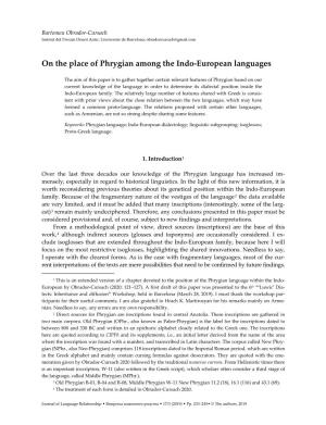 On the Place of Phrygian Among the Indo-European Languages
