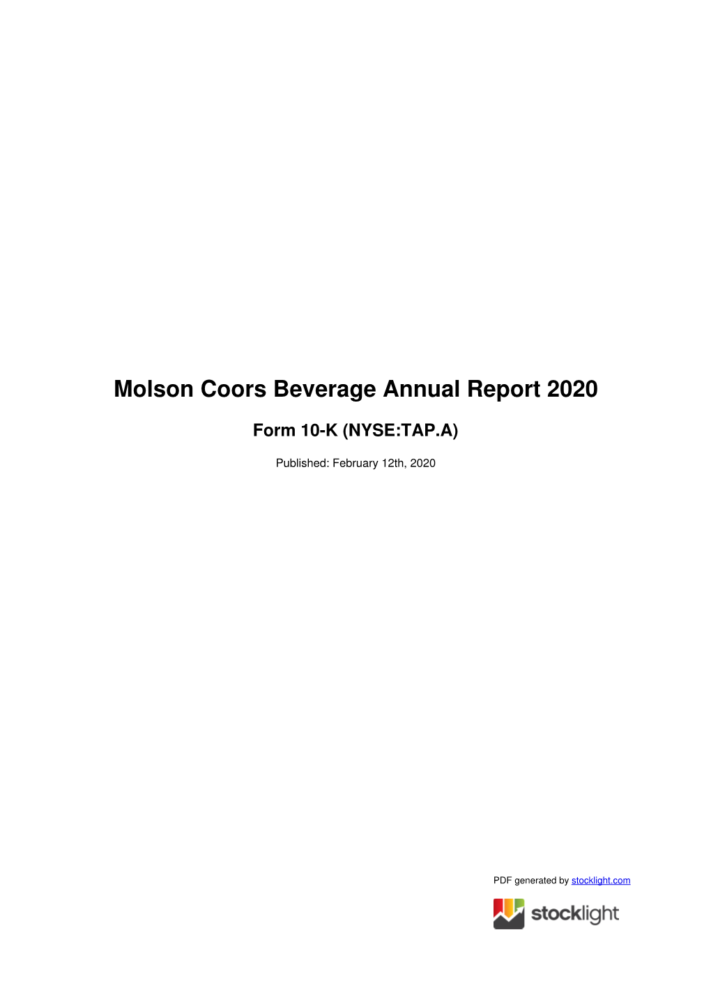 Molson Coors Beverage Annual Report 2020