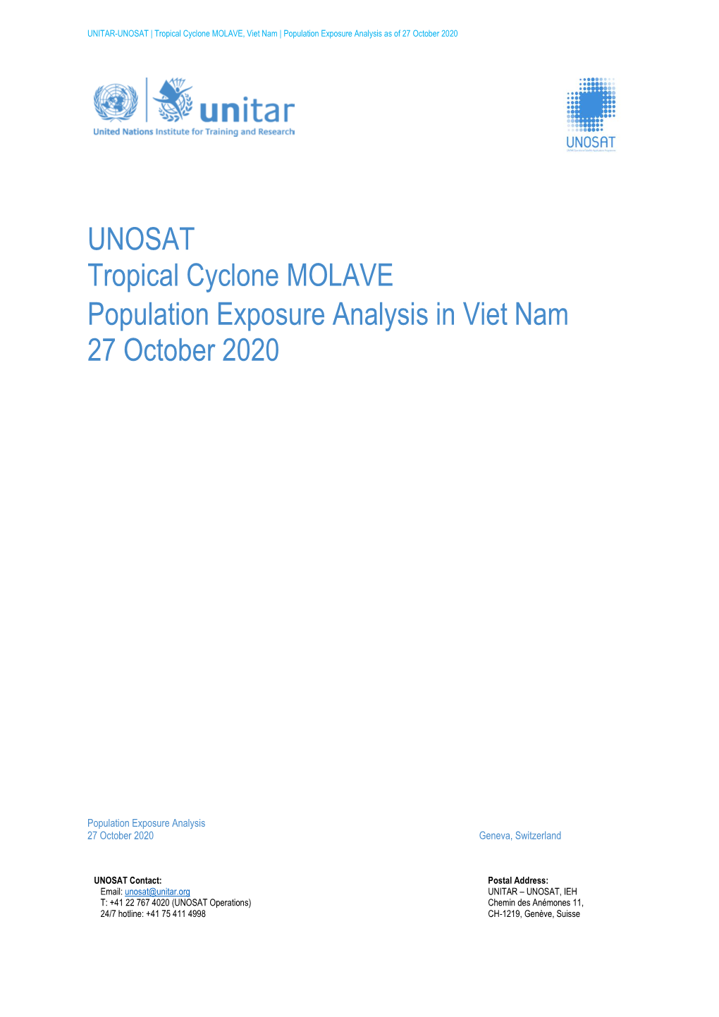 UNOSAT Tropical Cyclone MOLAVE Population Exposure Analysis in Viet Nam 27 October 2020