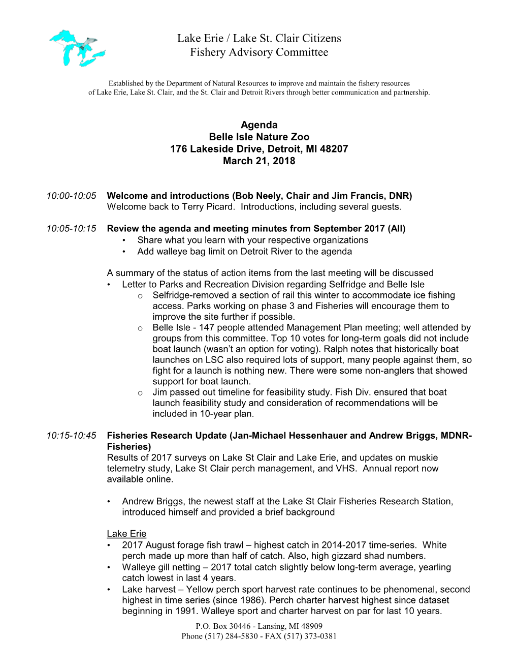 Lake Erie / Lake St. Clair Citizens Fishery Advisory Committee, March