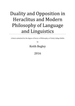 Duality and Opposition in Heraclitus and Modern Philosophy of Language and Linguistics