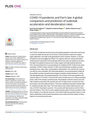 COVID-19 Pandemic and Farr's Law: a Global Comparison and Prediction Of