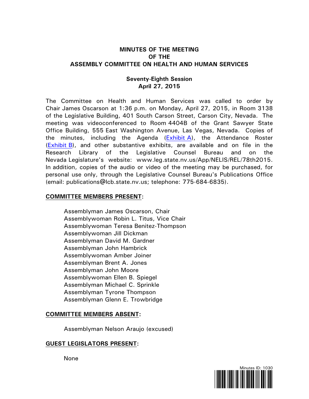 Assembly Committee on Health and Human Services-April 27, 2015