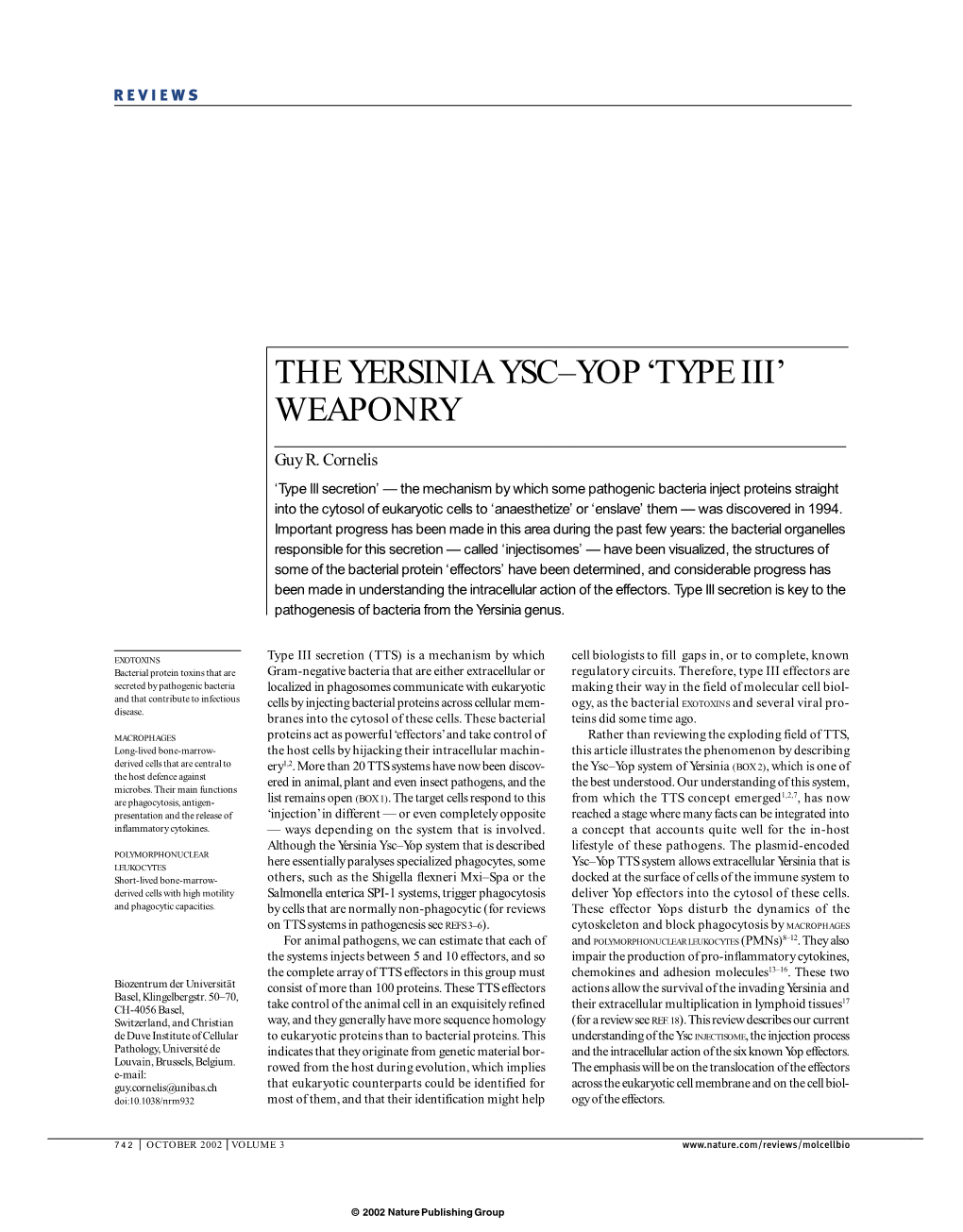 The Yersinia Ysc–Yop 'Type Iii' Weaponry