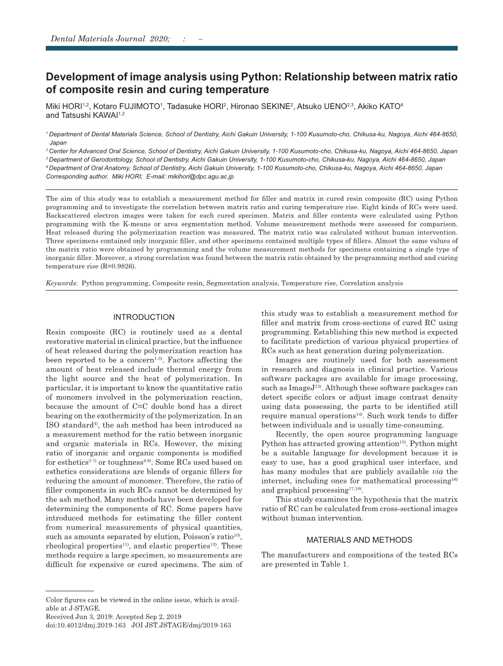 Relationship Between Matrix Ratio of Composite Resin and Curing