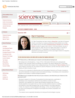 Olga G. Troyanskaya - Sciencewatch.Com