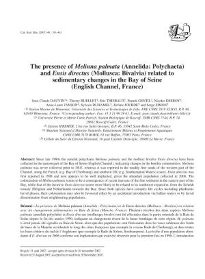 The Presence of Melinna Palmata (Annelida: Polychaeta) and Ensis