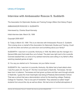 Interview with Ambassador Roscoe S. Suddarth