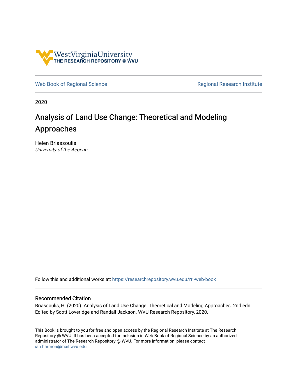 Analysis of Land Use Change: Theoretical and Modeling Approaches