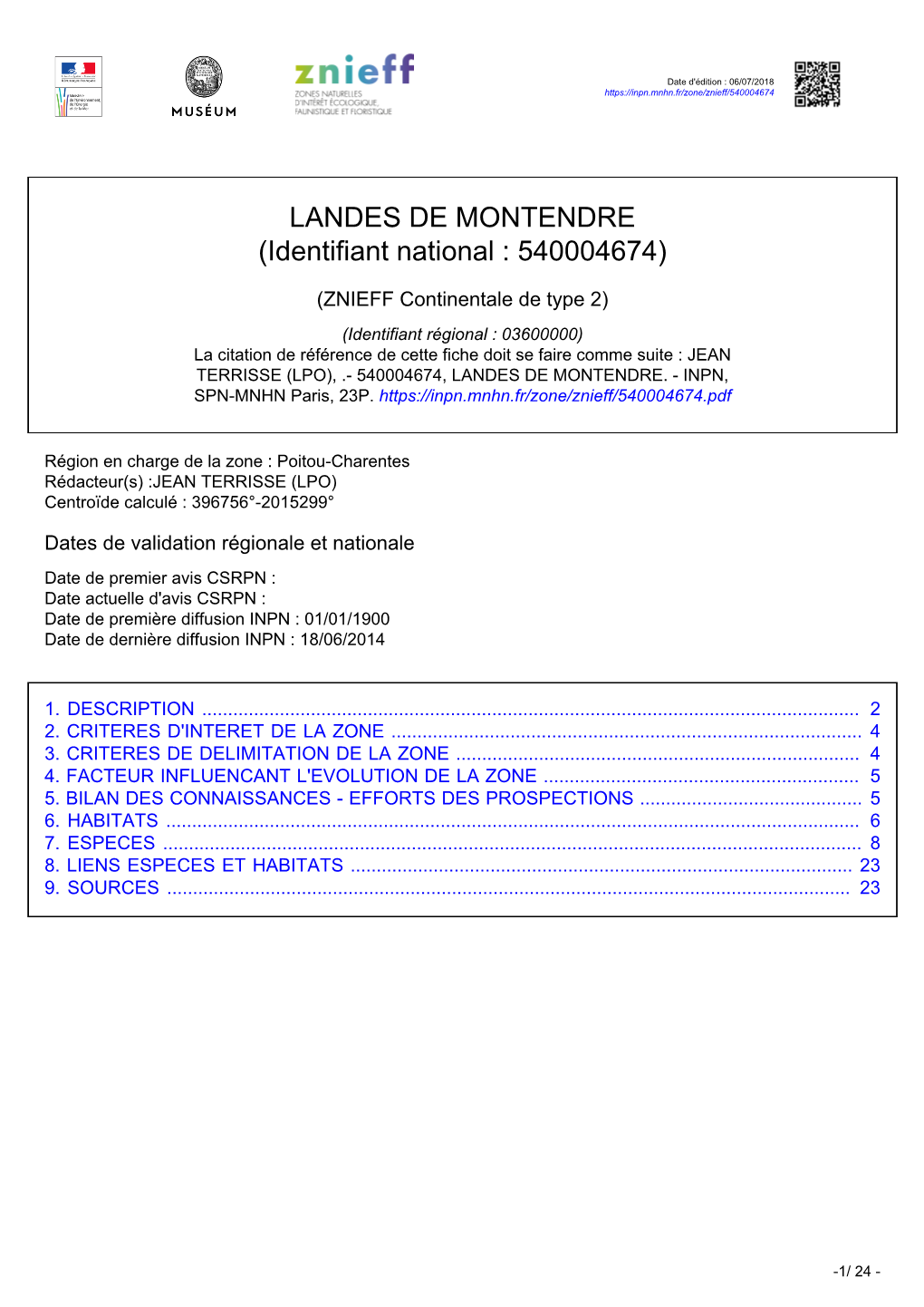 LANDES DE MONTENDRE (Identifiant National : 540004674)