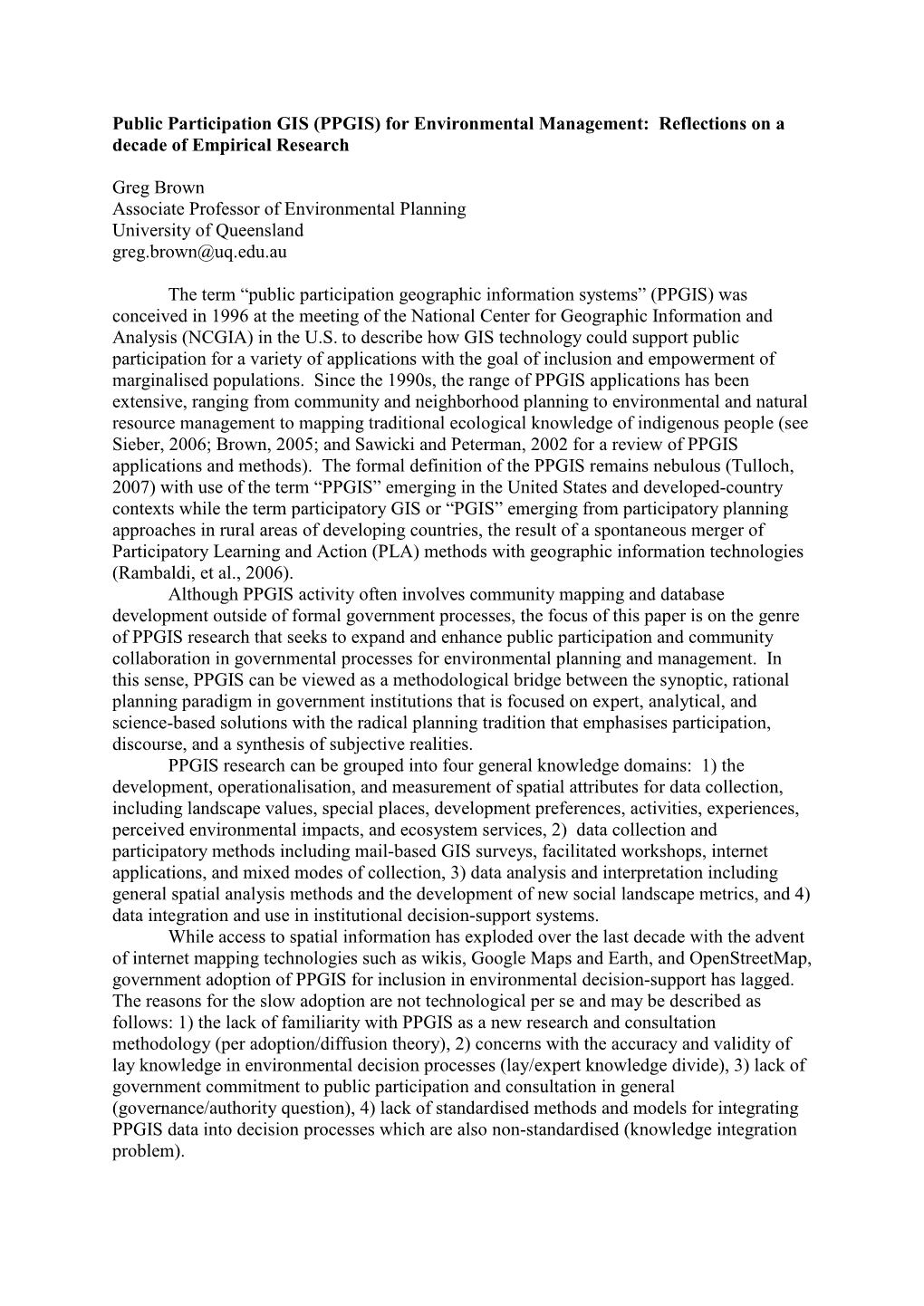 Public Participation GIS (PPGIS) for Environmental Management: Reflections on a Decade of Empirical Research