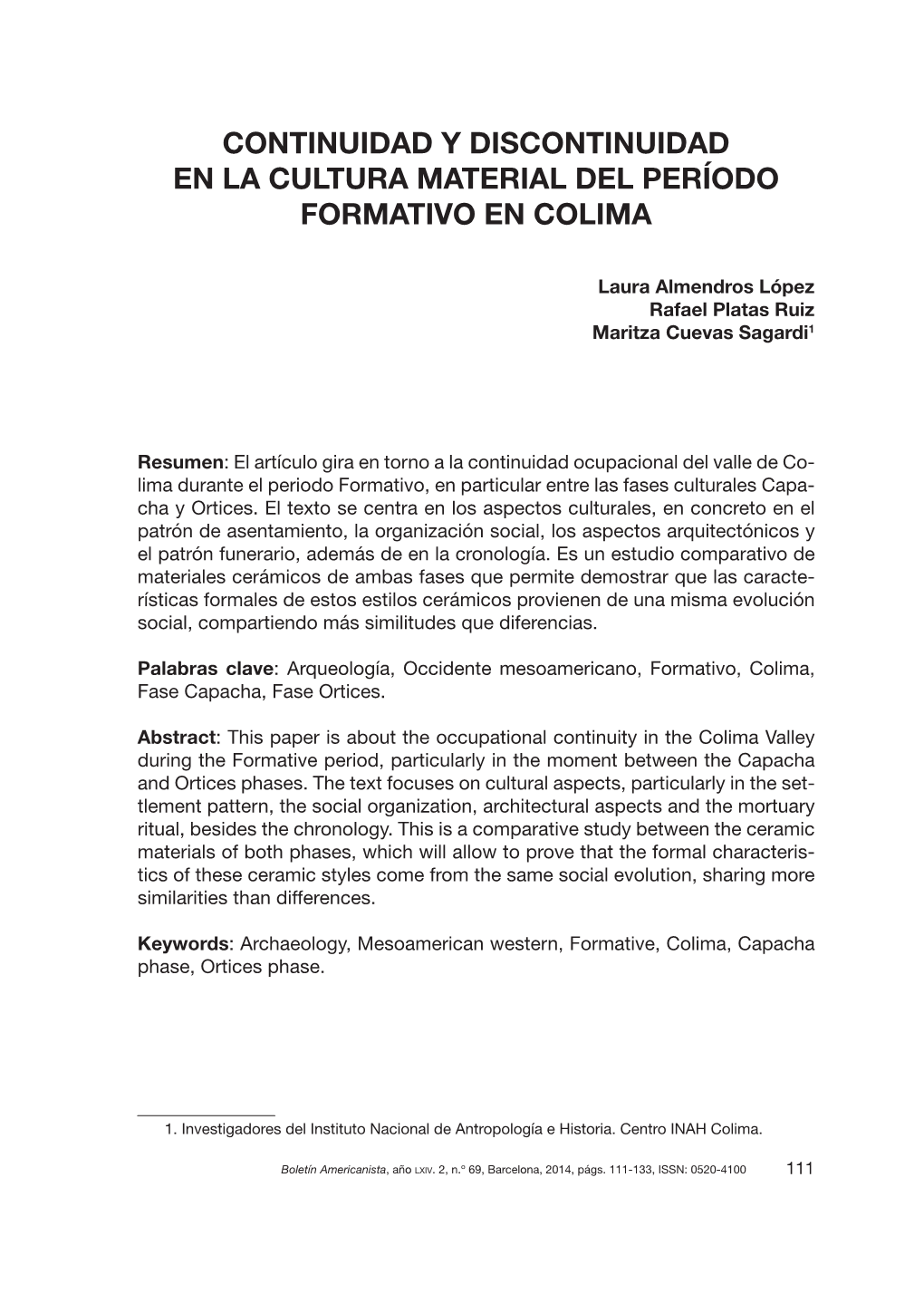 Continuidad Y Discontinuidad En La Cultura Material Del Período Formativo En Colima