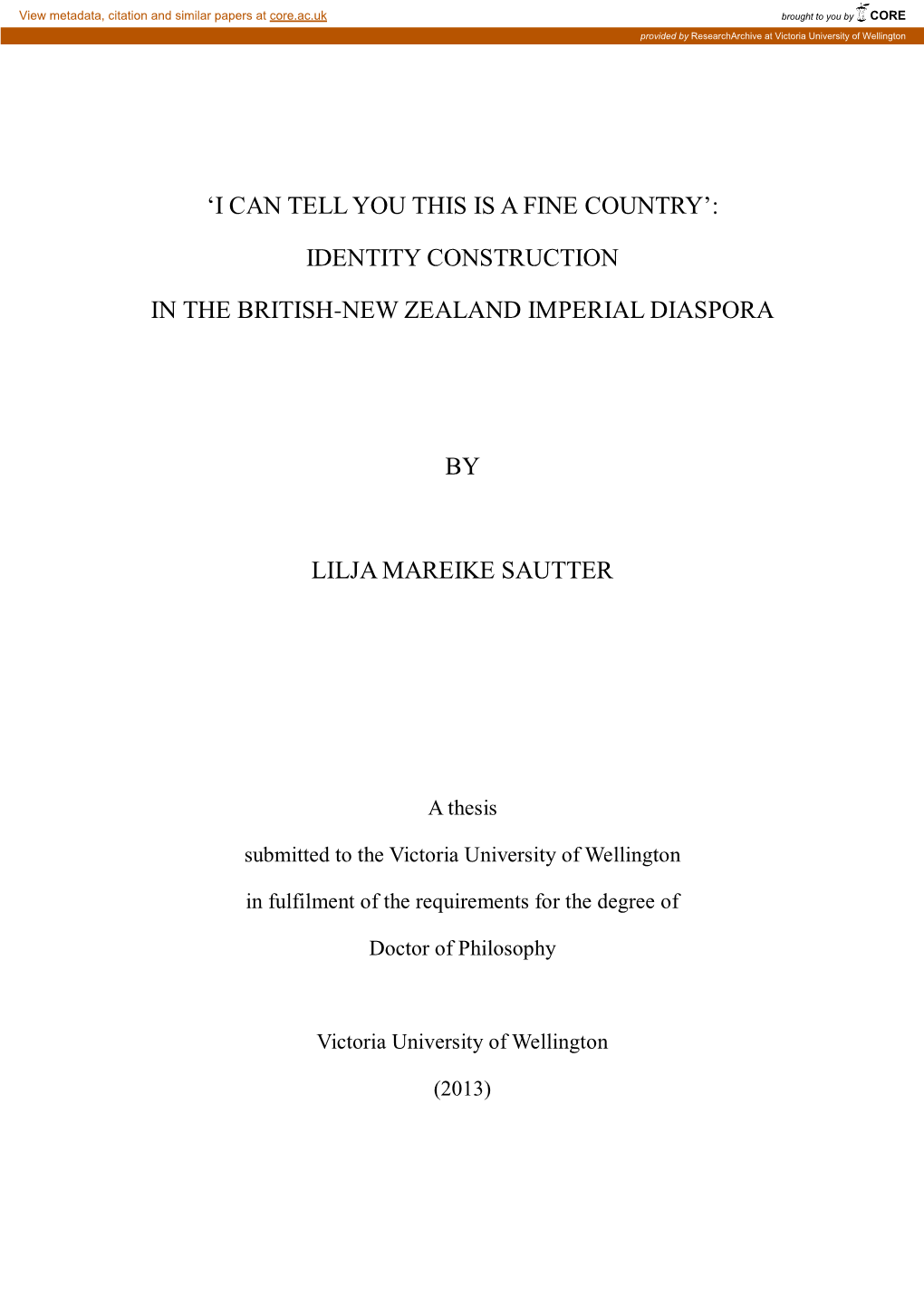 Identity Construction in the British-New Zealand Imperial Diaspora by Lilja Mareike