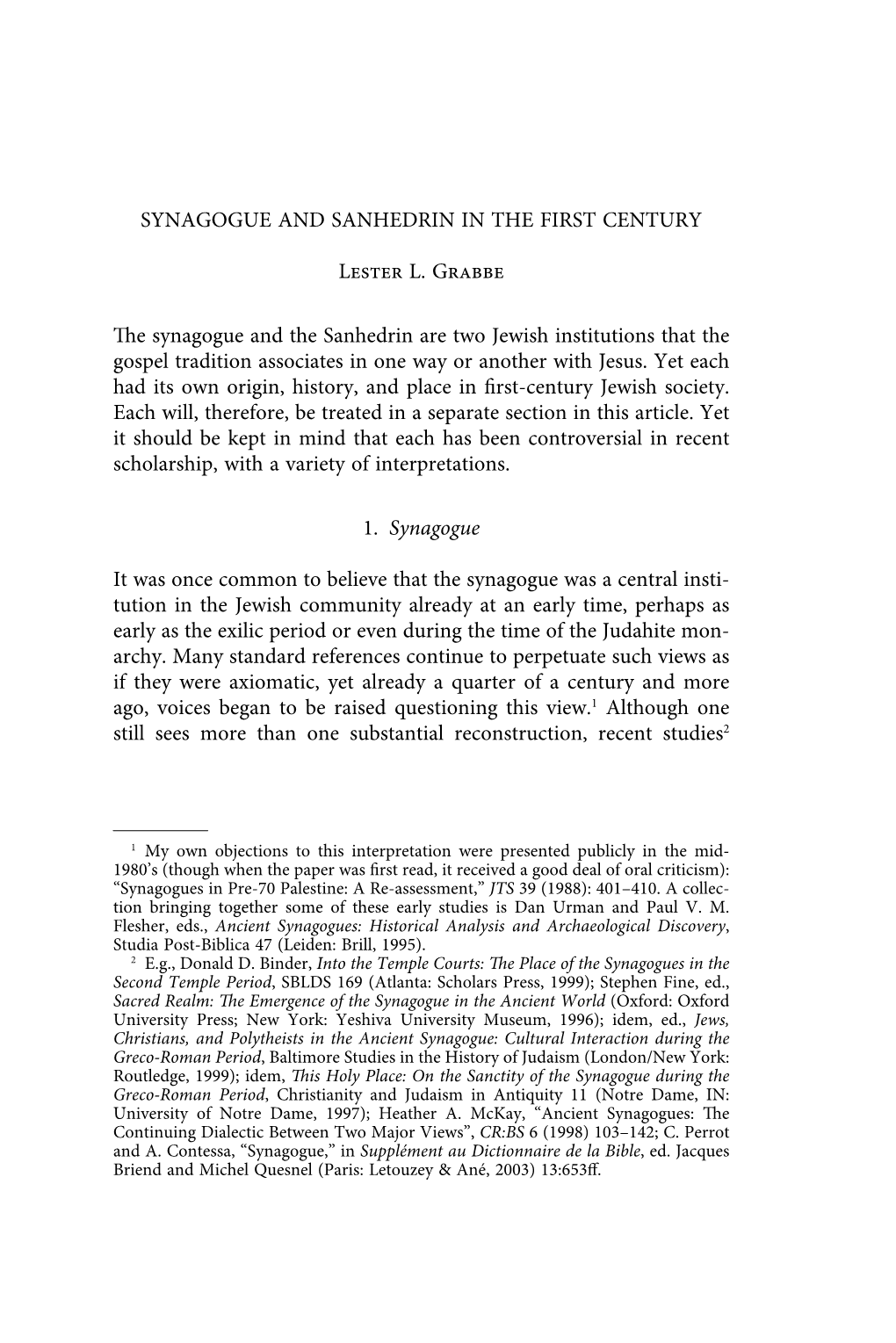 Synagogue and Sanhedrin in the First Century