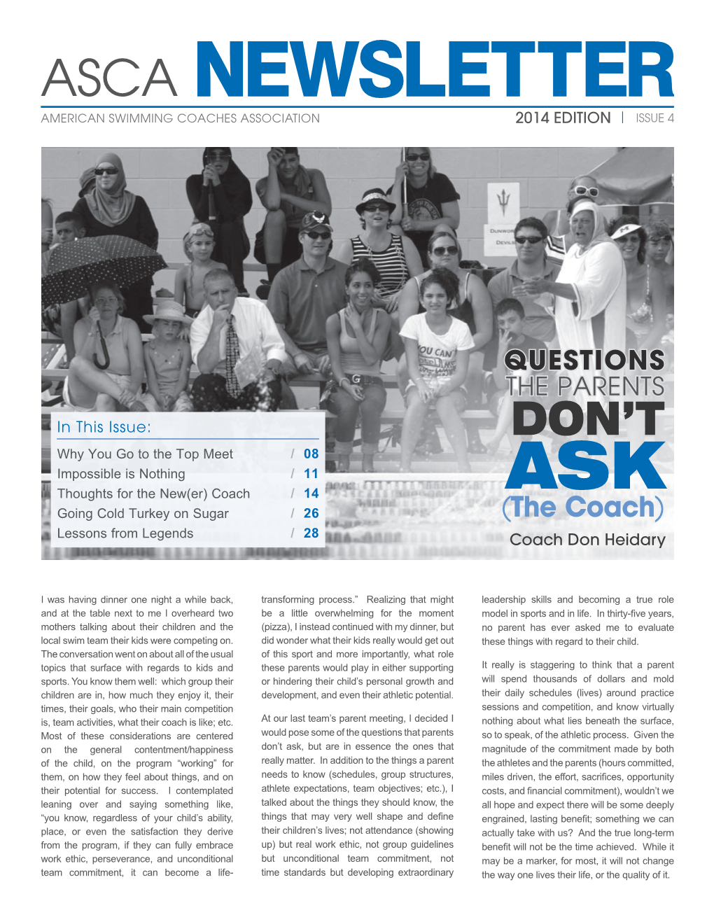 ASCA Newsletter American Swimming Coaches Association 2014 Edition | Issue 4