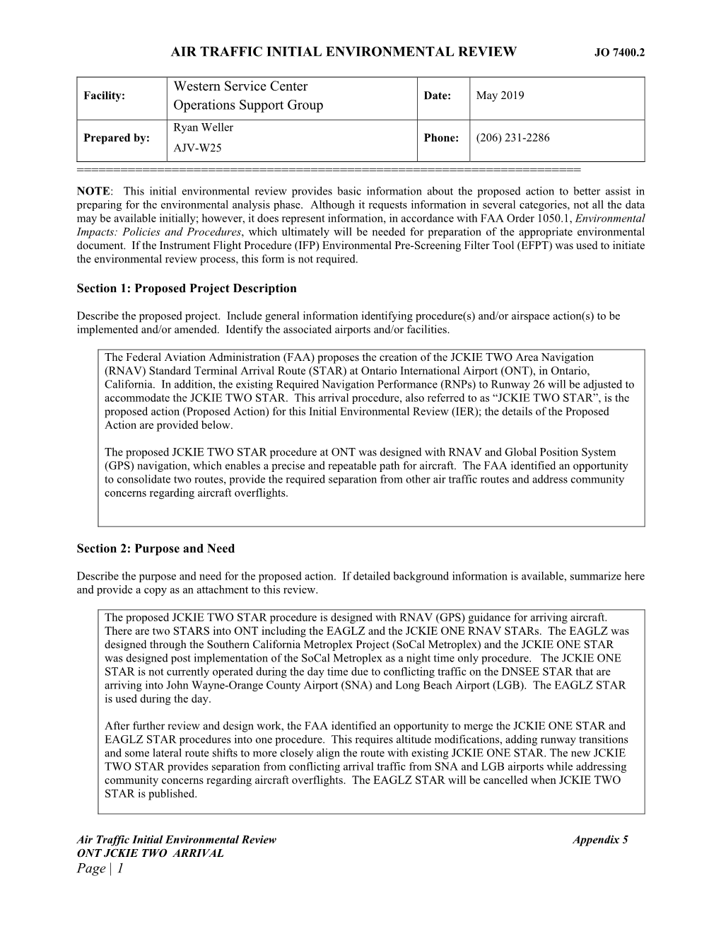 AIR TRAFFIC INITIAL ENVIRONMENTAL REVIEW Page