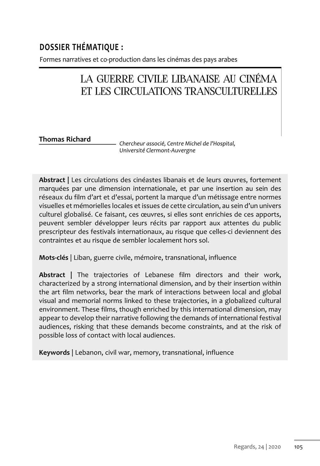 La Guerre Civile Libanaise Au Cinéma Et Les Circulations Transculturelles