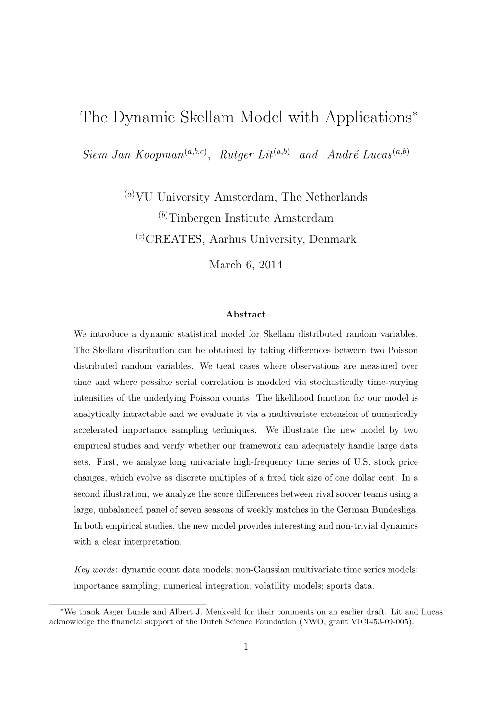 The Dynamic Skellam Model with Applications∗