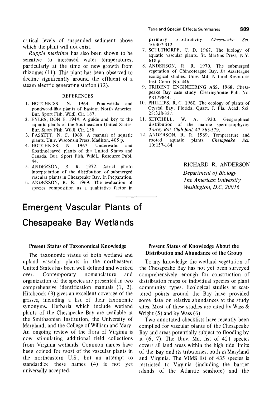 Emergent Vascular Plants of Chesapeake Bay Wetlands