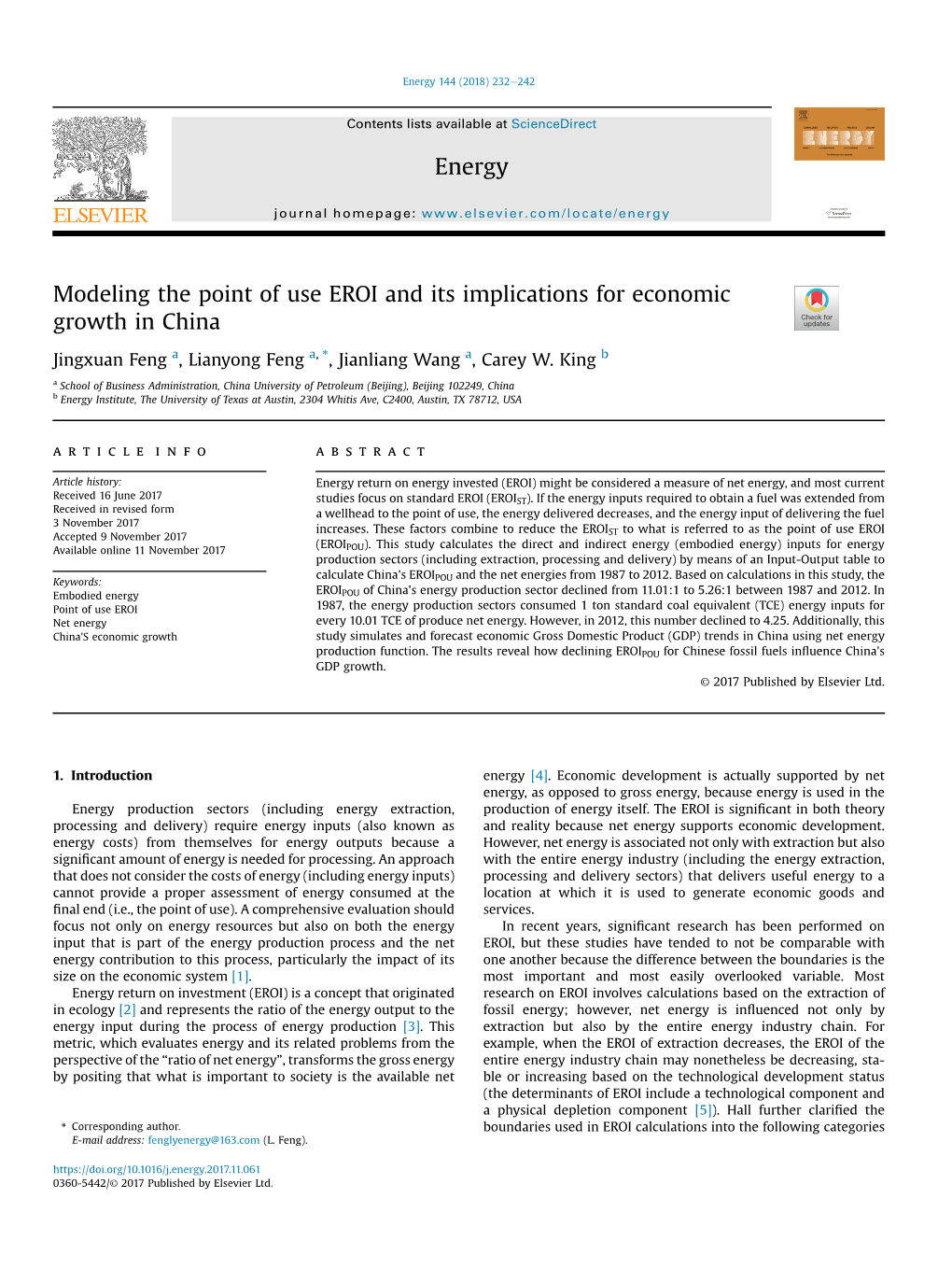 Modeling the Point of Use EROI and Its Implications for Economic Growth in China