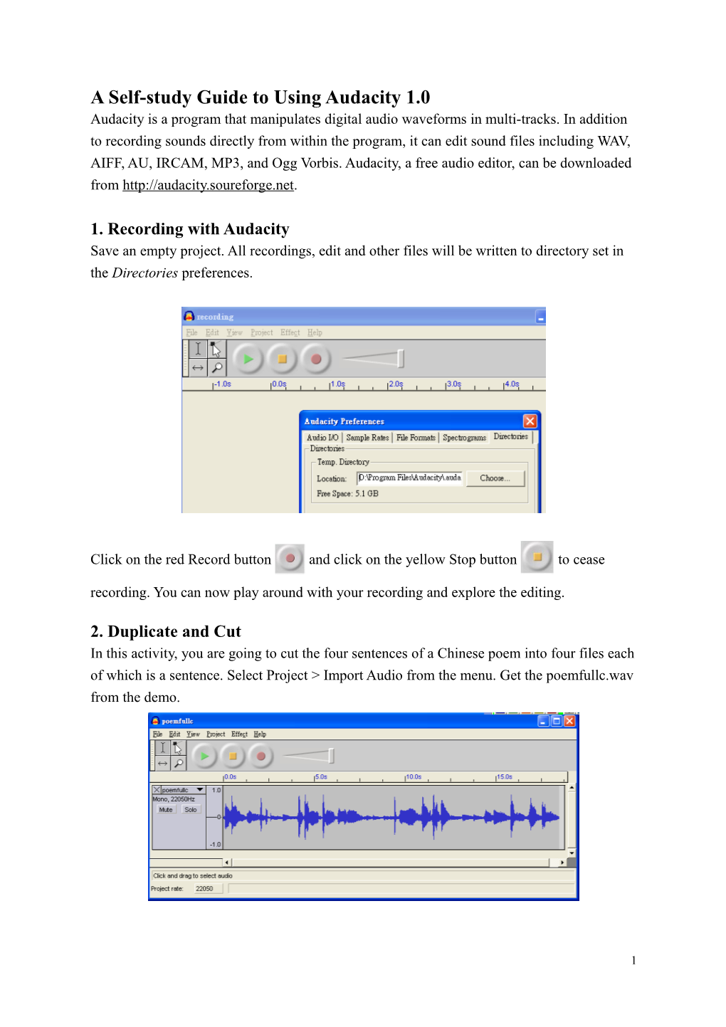 A Self-Study Guide to Using Audacity 1