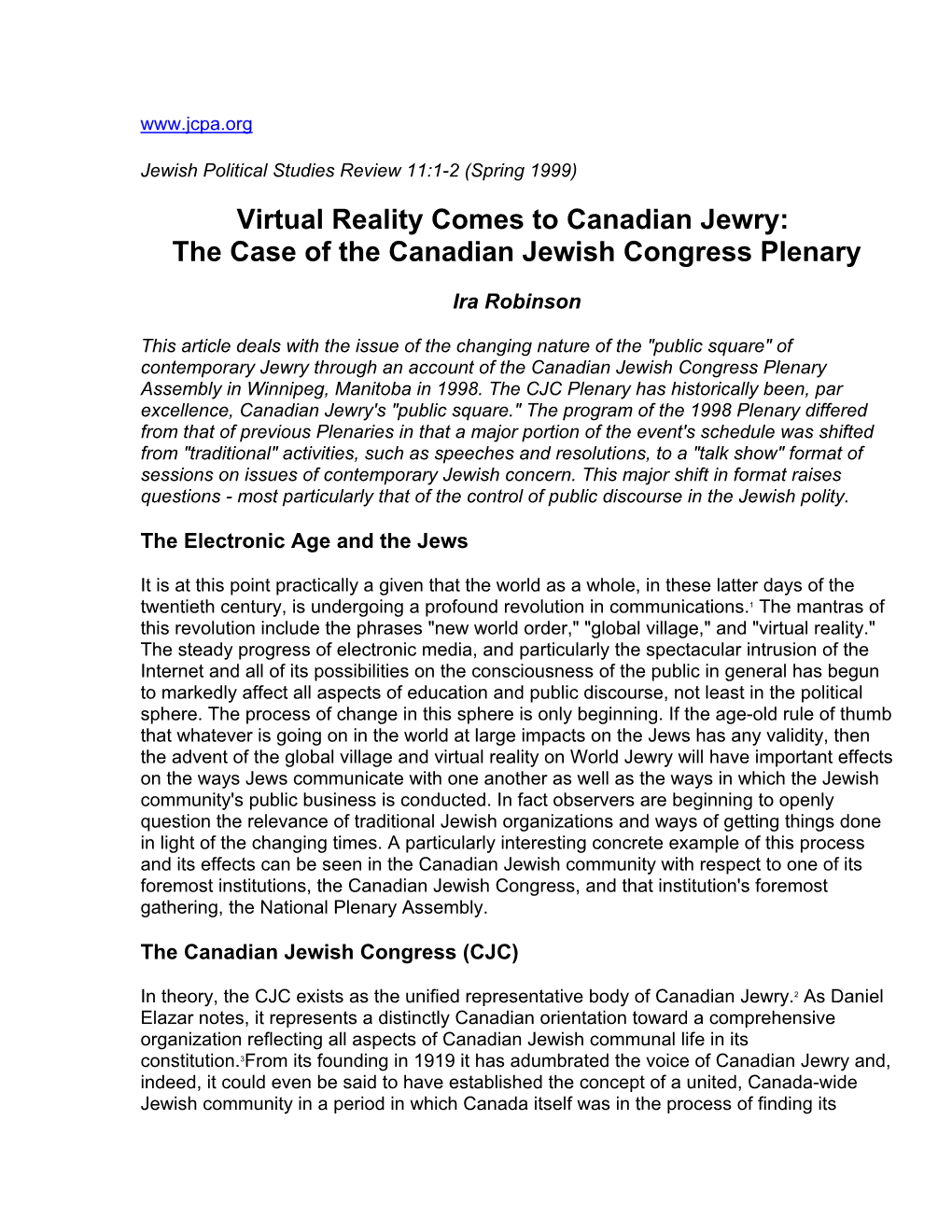 The Case of the Canadian Jewish Congress Plenary