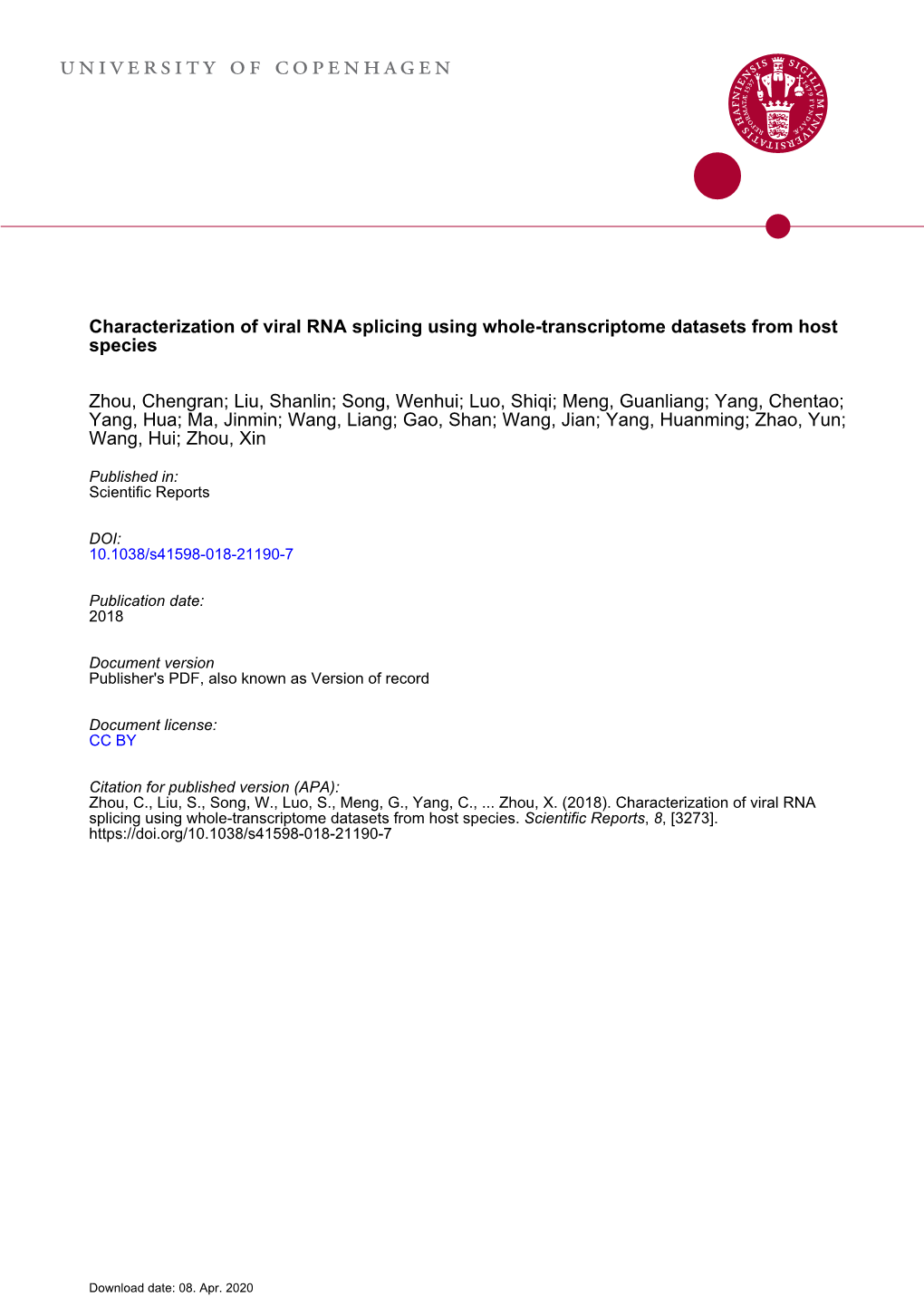 Characterization of Viral RNA Splicing Using Whole-Transcriptome Datasets from Host Species