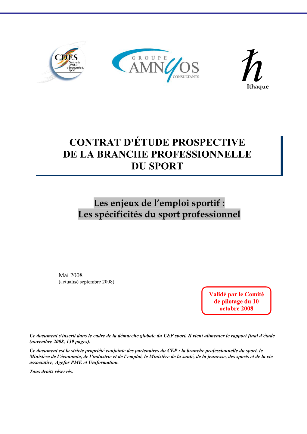 Contrat D'étude Prospective De La Branche Professionnelle Du Sport