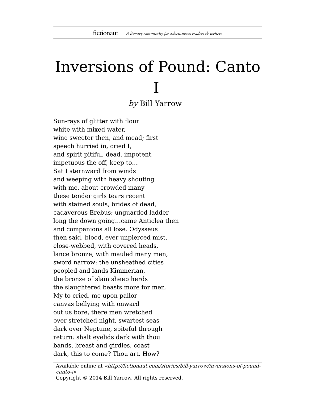 Inversions of Pound: Canto I by Bill Yarrow