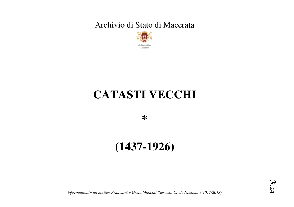 Frontespizio Catasti Vecchi