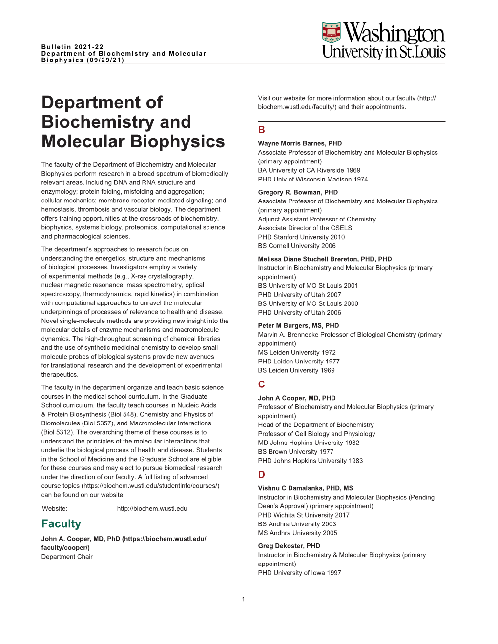 Department of Biochemistry and Molecular Biophysics (09/29/21)