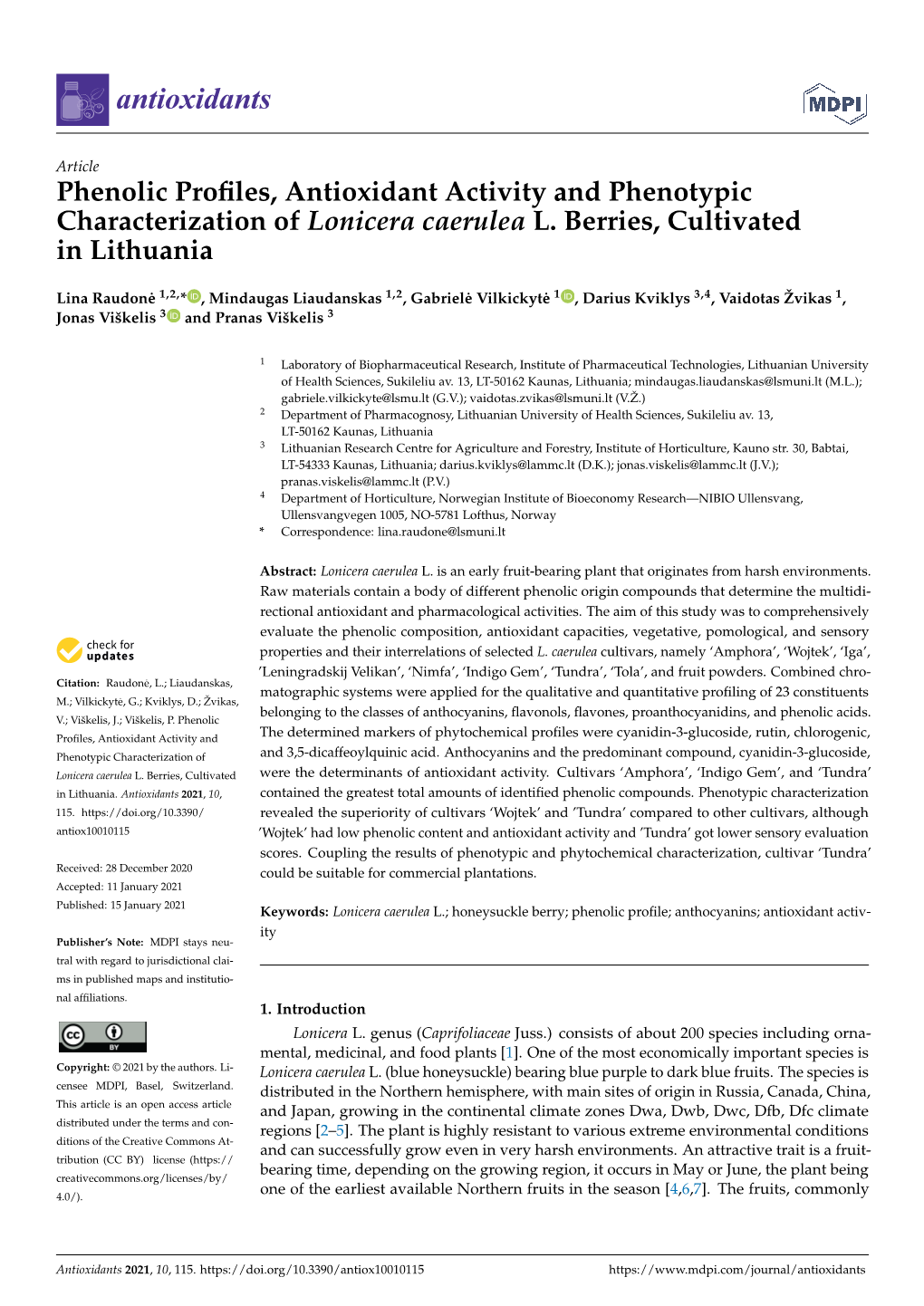 Phenolic Profiles, Antioxidant Activity and Phenotypic Characterization Of