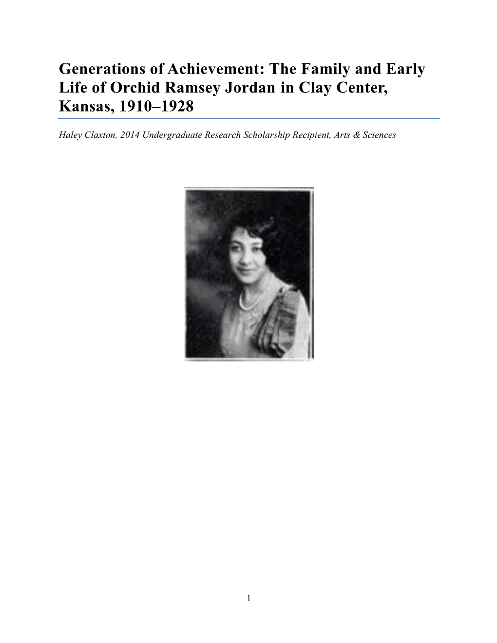 The Family and Early Life of Orchid Ramsey Jordan in Clay Center, Kansas, 1910–1928