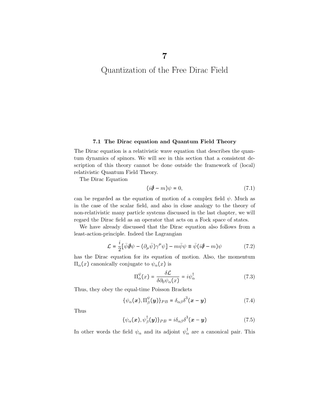 7 Quantization of the Free Dirac Field