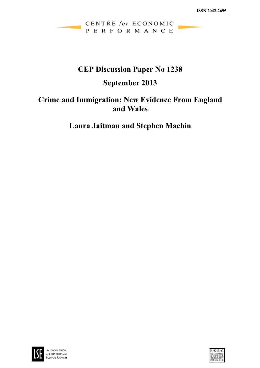 Crime and Immigration: New Evidence from England and Wales