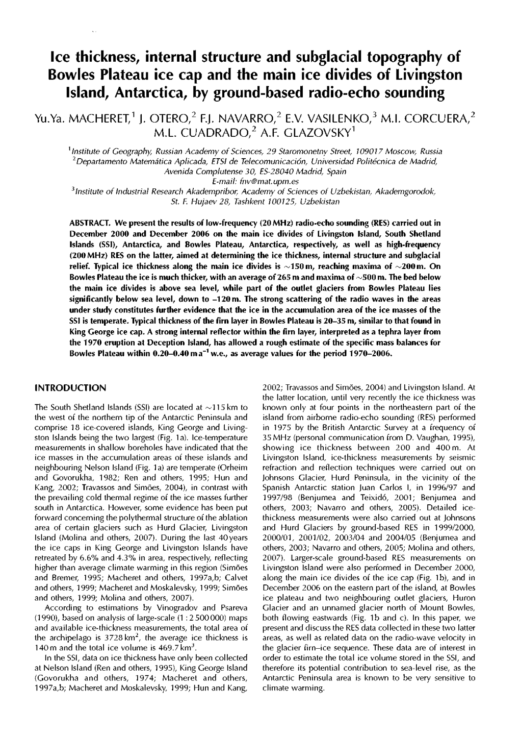 Ice Thickness, Internal Structure and Subglacial Topography of Bowles