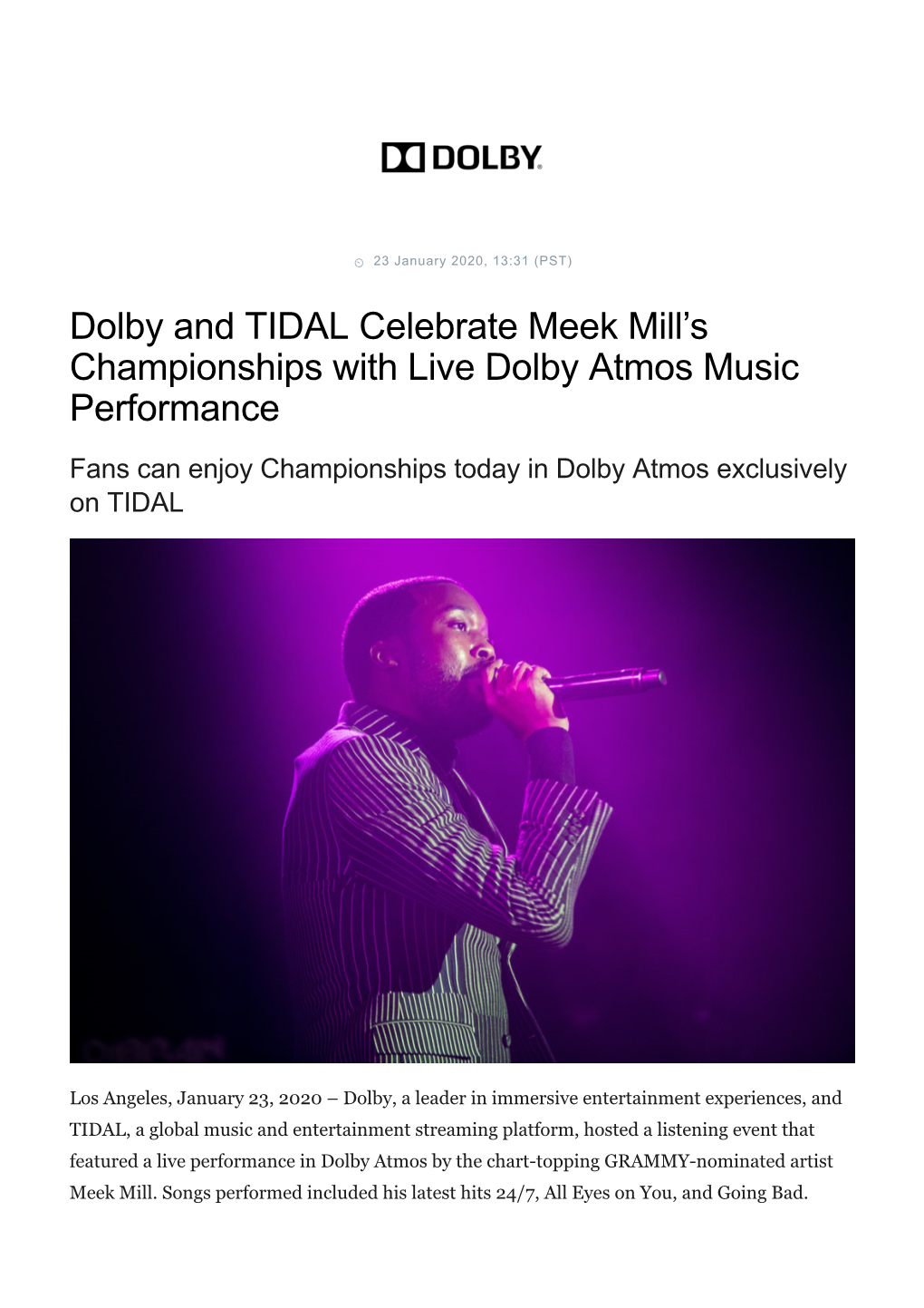 Dolby and TIDAL Celebrate Meek Mill's Championships with Live