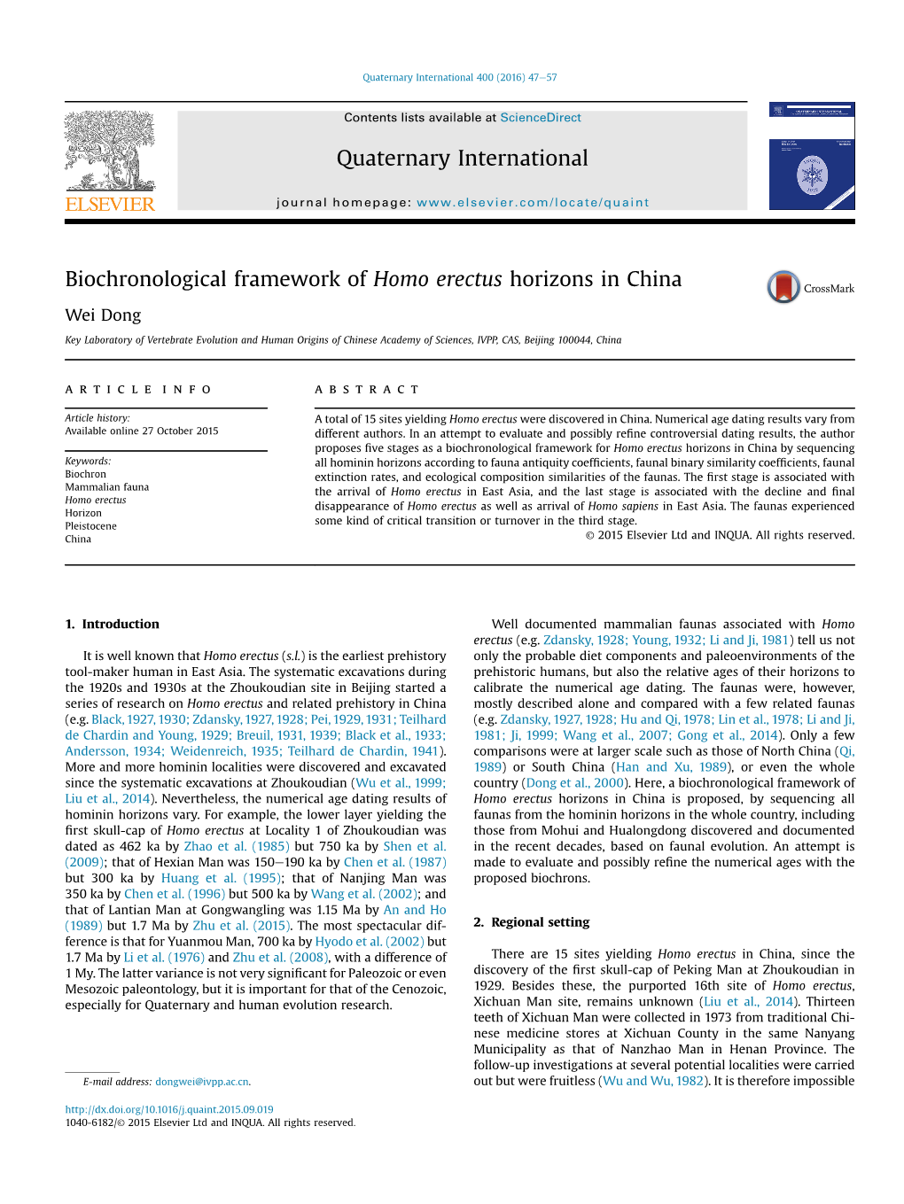 Biochronological Framework of Homo Erectus Horizons in China