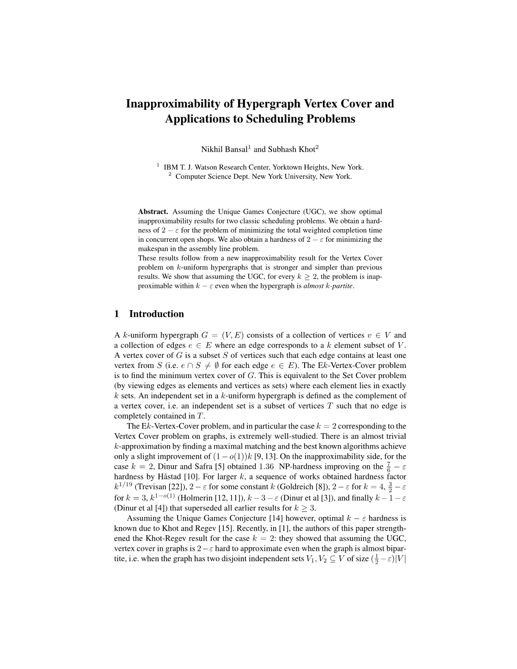 Inapproximability of Hypergraph Vertex Cover and Applications to Scheduling Problems