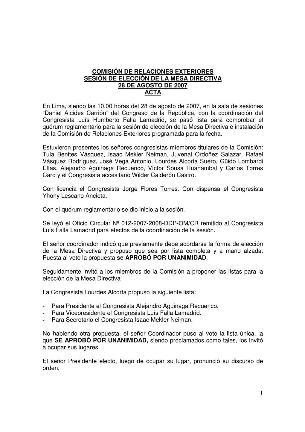 1 Comisión De Relaciones Exteriores Sesión De