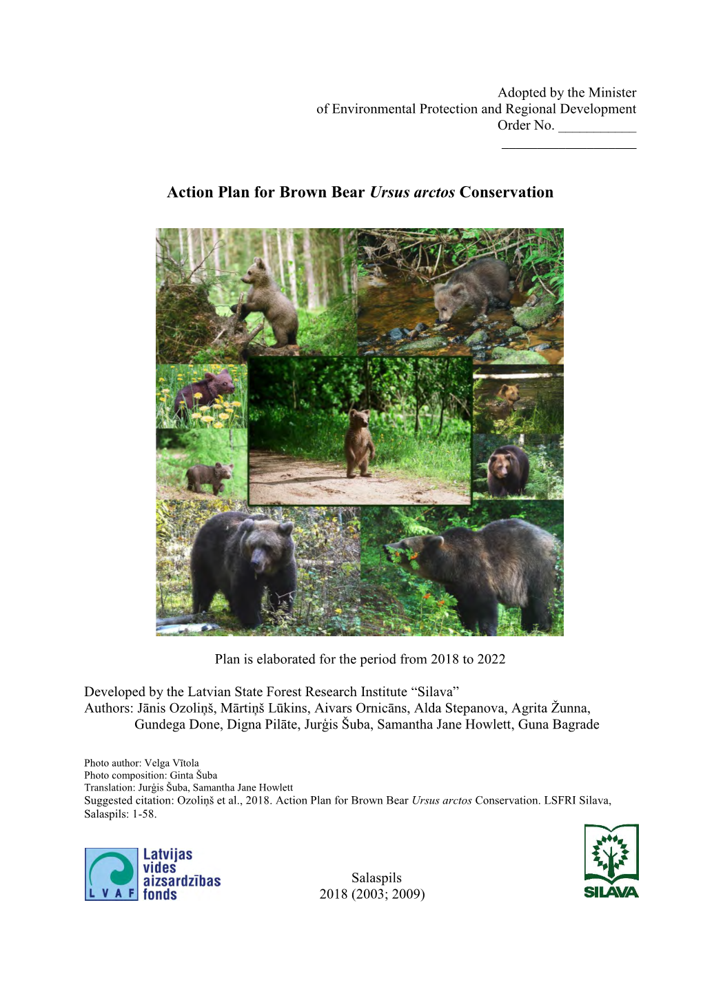 Action Plan for Brown Bear Ursus Arctos Conservation